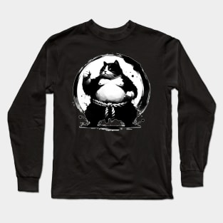 Sumo Cat Wrestler Sumie Enso Circle Japanese Brushstroke Long Sleeve T-Shirt